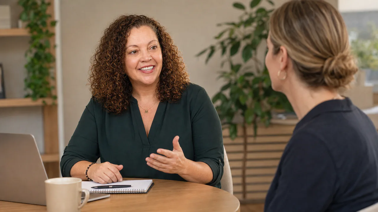 Tina Alexander speaking with a clinician